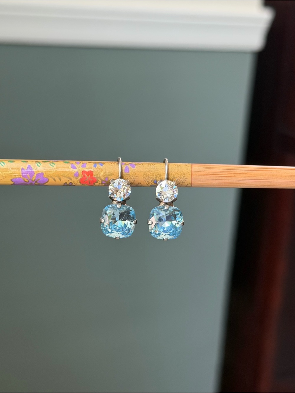 Sorrelli Aquamarine Crystal Drop Earrings Antique Silver Lever Back